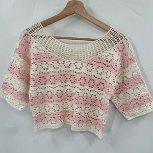 Vintage One Step Up Hand Knit Crochet Sweater Size Small Crochet Cropped Sweater